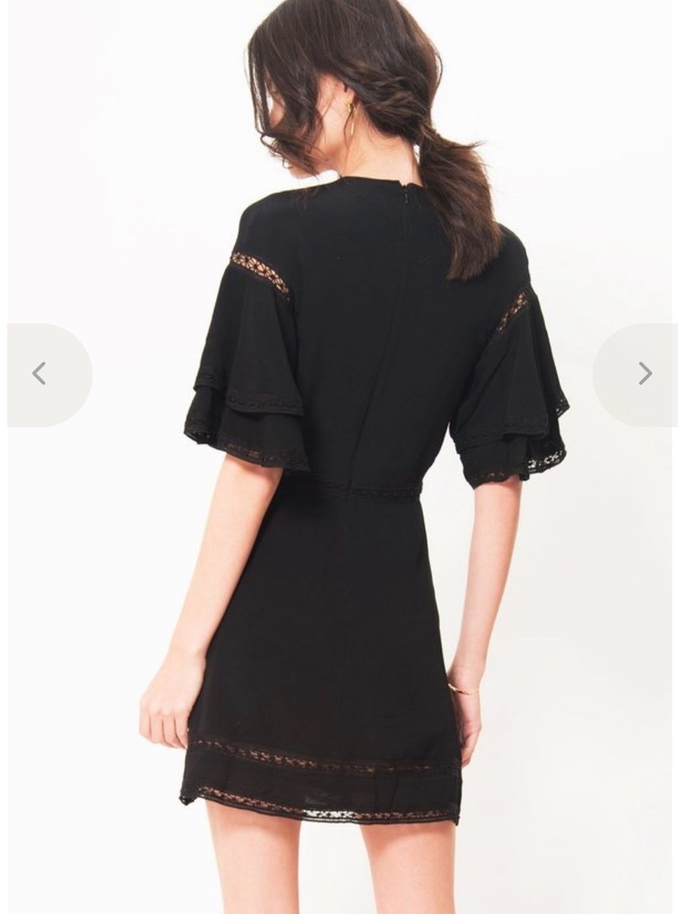 For Love & Lemons Carmine Mini Dress Black Lace Plunge Flutter Sleeve S - Picture 4 of 14